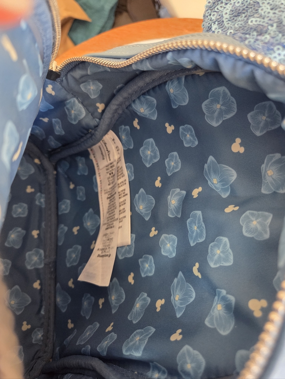 Disney Parks Loungefly Minnie Mouse Hydrangea Blue Sequin Mini Backpack - Picture 11 of 11